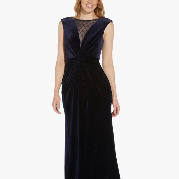NWT $229 Adrianna Papell Midnight Velvet Sequin Gown Dress - Size 4 - Picture 1 of 8